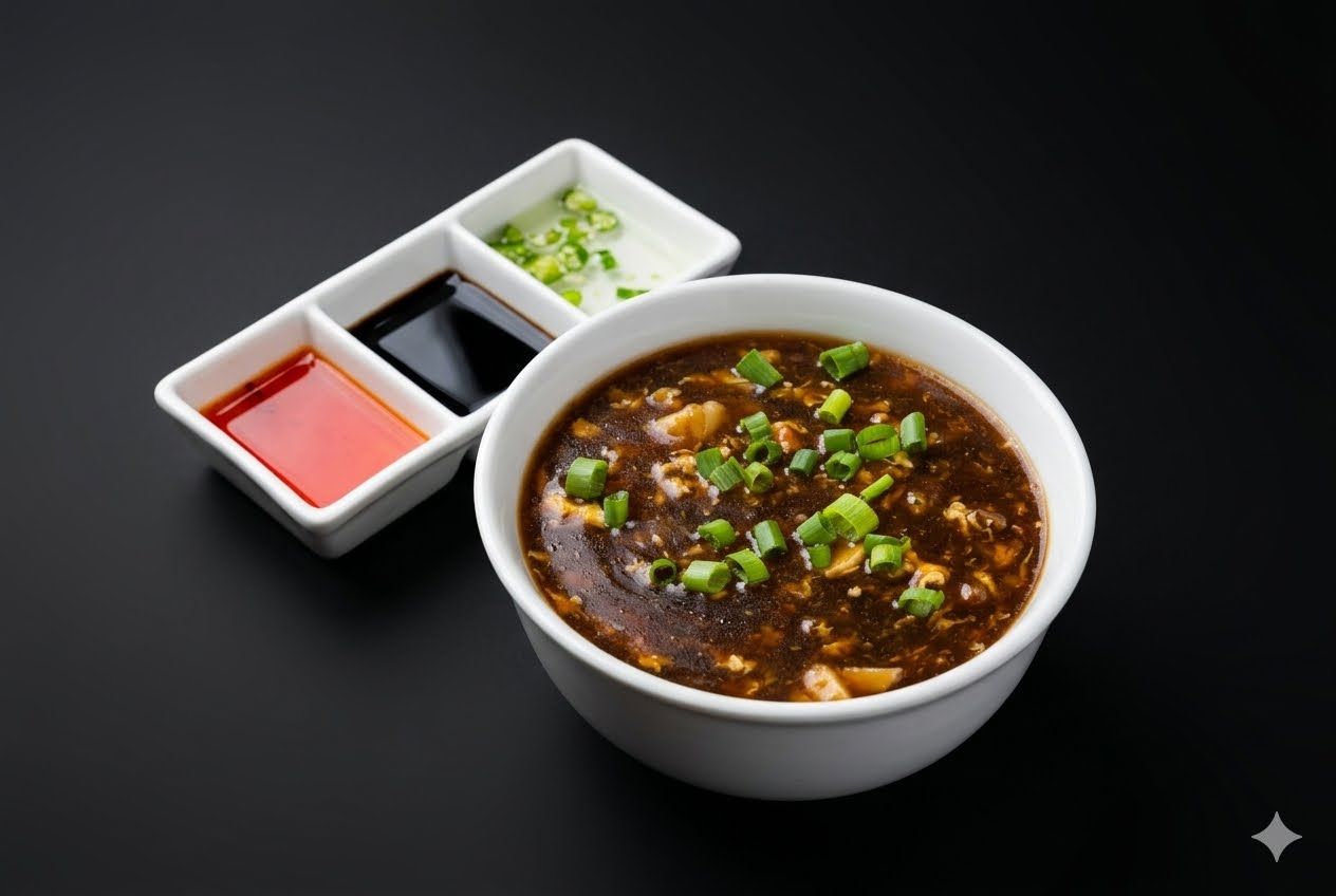 شوربة 19B at Cock "N" Bull. شوربة سميكة لذيذة مع دجاج وروبيان وجزر وفطر أسود وبصل أخضر Pakistani restaurant in Al Majarra, Sharjah, UAE