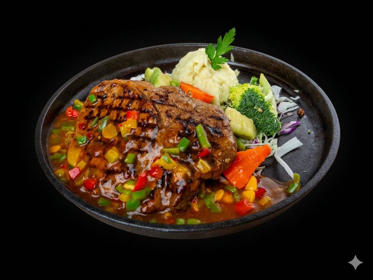 Chef Special Steak, signature dish at Cock "N" Bull. The Chef's Special Steak features succulent grilled steak adorned with a tantalizing C'N'B red sauce, compleme… Pakistani restaurant in Al Majarra, Sharjah, UAE