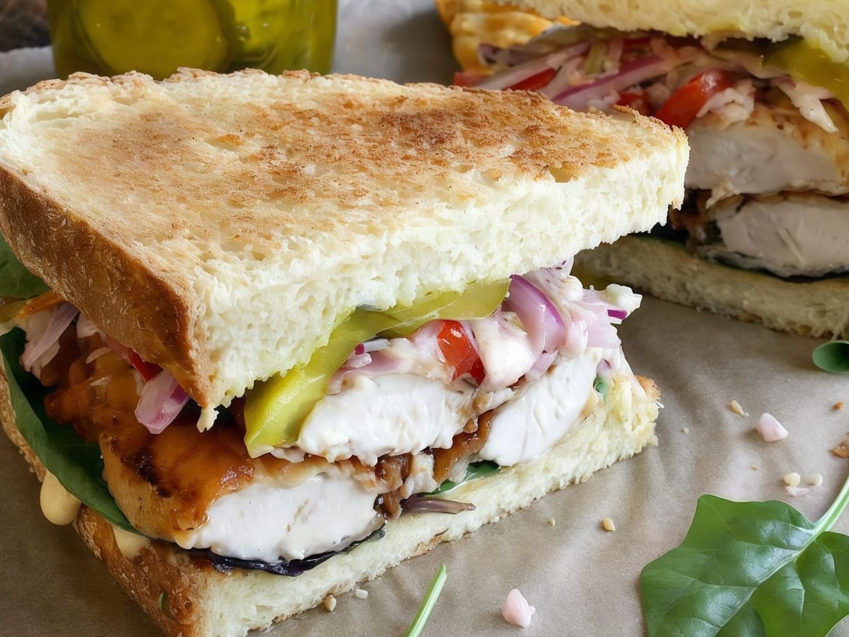 ساندويتش صدر دجاج — صدر دجاج خال من العظم متبل بالتوابل العطرية ومقلي، يقدم في خبز الزبدة | Cock "N" Bull, Sharjah