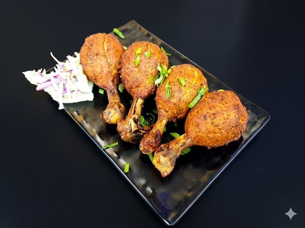 أفخاذ الدجاج at Cock "N" Bull. أفخاذ دجاج مفرومة حارة متبلة بالتوابل الصينية ومقلية بالخليط حتى تصبح ذهبية اللون Pakistani restaurant in Al Majarra, Sharjah, UAE